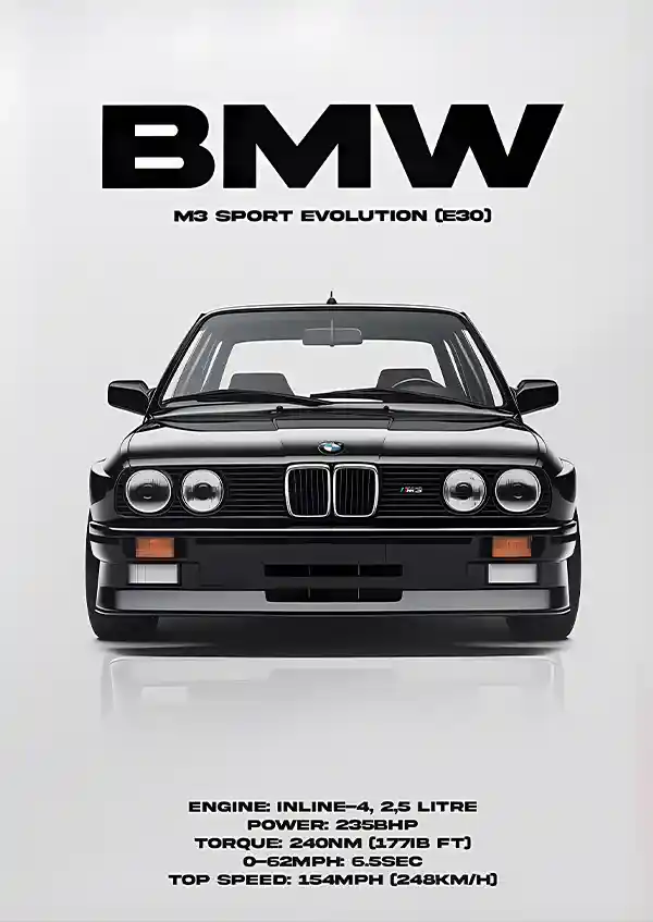 L1662-metalposter-01 متال پوستر طرح ماشین BMW E30 کد L1662 - Image 1