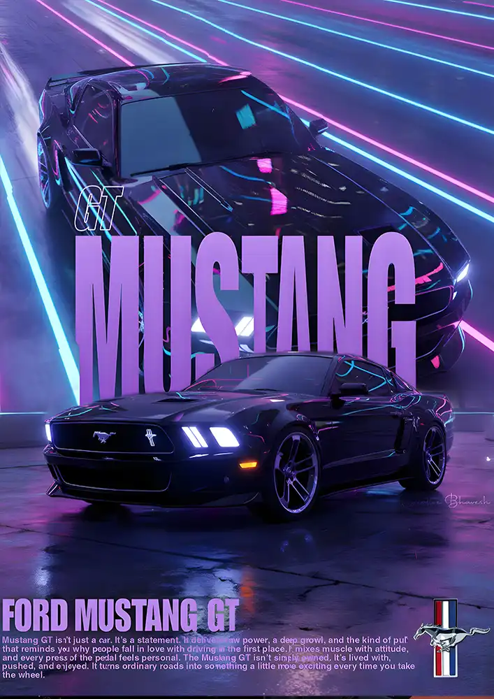 L1892-metalposter-01 متال پوستر طرح ماشین Mustang GT کد L1892 - Image 1