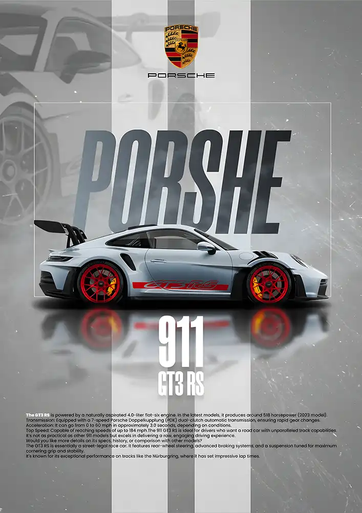 L1901-metalposter-01 متال پوستر طرح ماشین Porsche 911 کد L1901 - Image 1