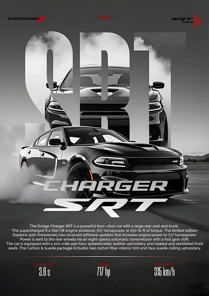 L1945-metalposter-01 متال پوستر طرح ماشین Dodge Charger SRT کد L1945 - Image 1