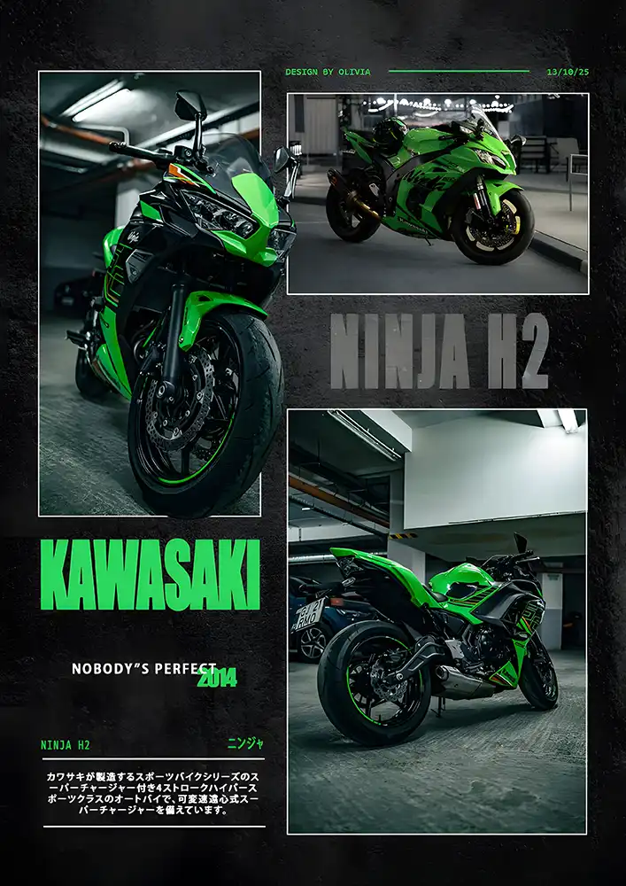 L1961-metalposter-01 متال پوستر موتور طرح Kawasaki Ninja H2 کد L1961 - Image 1