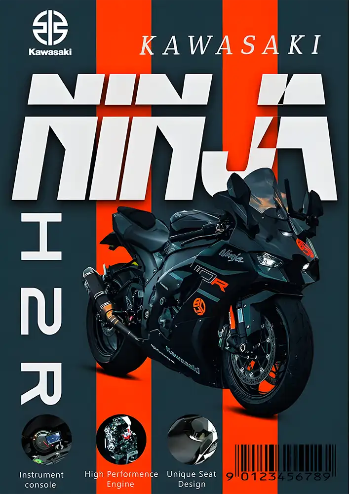 L1963-metalposter-01 متال پوستر موتور طرح Kawasaki Ninja H2R کد L1963 - Image 1