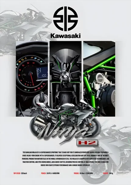 متال پوستر موتور طرح Kawasaki Ninja H2 کد L1969