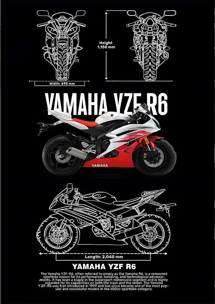 L1970-metalposter-01 متال پوستر موتور طرح Yamaha YZF R6 کد L1970 - Image 1