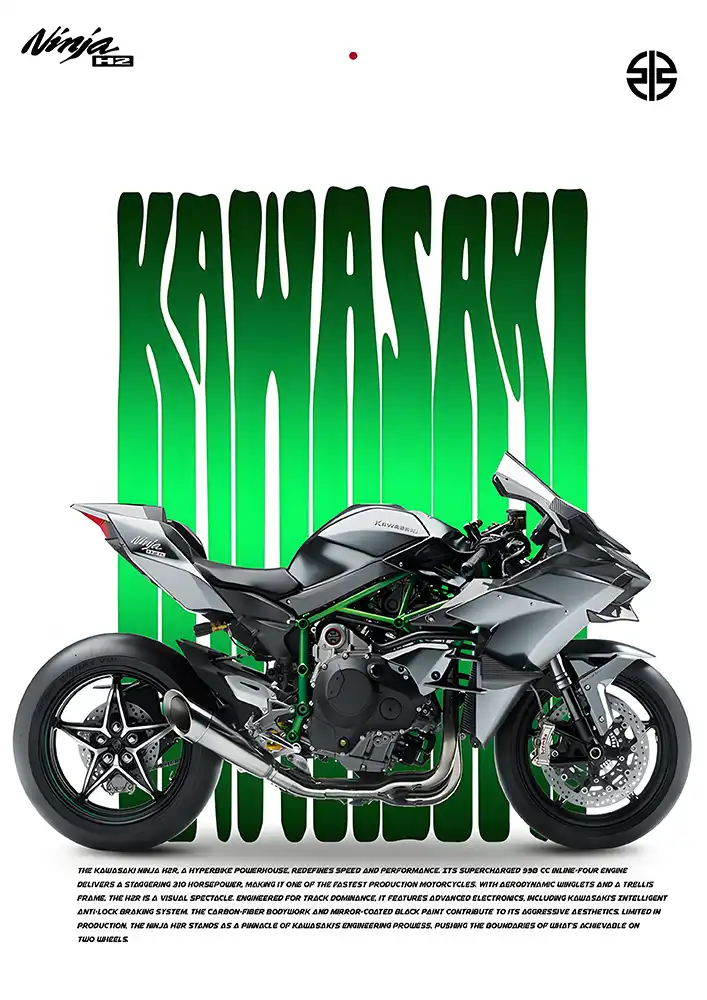 L1971-metalposter-01 متال پوستر موتور طرح Kawasaki Ninja H2R کد L1971 - Image 1