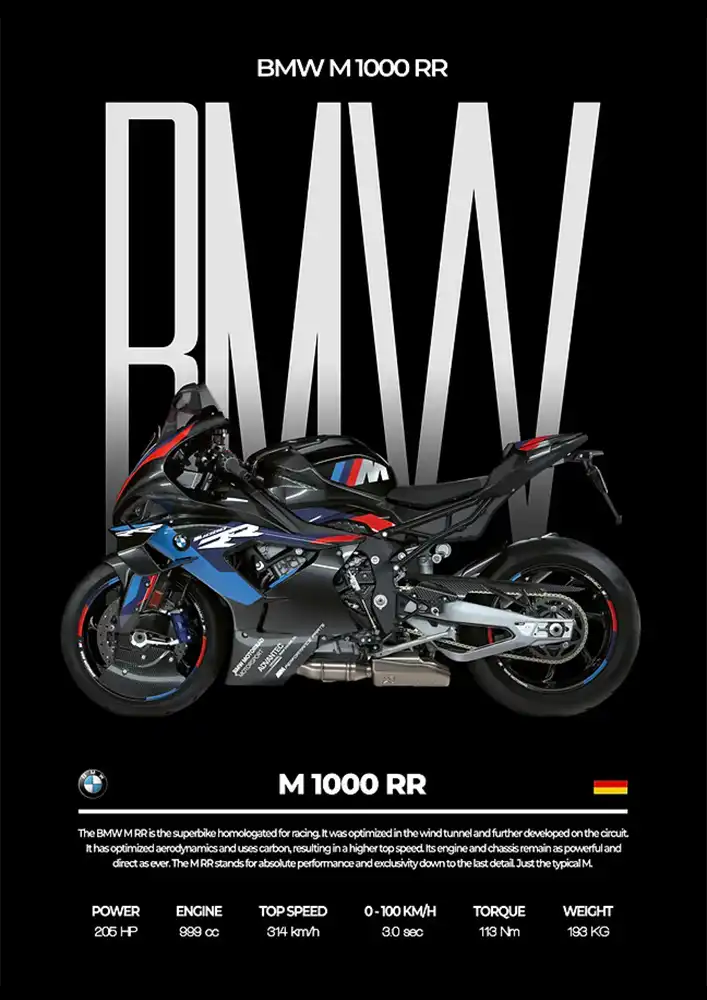 L1989-metalposter-01 متال پوستر موتور طرح BMW M1000RR کد L1989 - Image 1