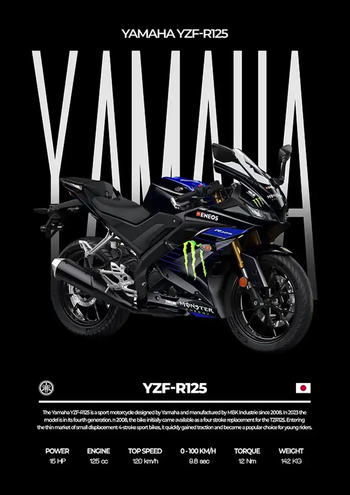 L2026-metalposter-01 متال پوستر موتور طرح YAMAHA YZF-R125 کد L2026 - Image 1