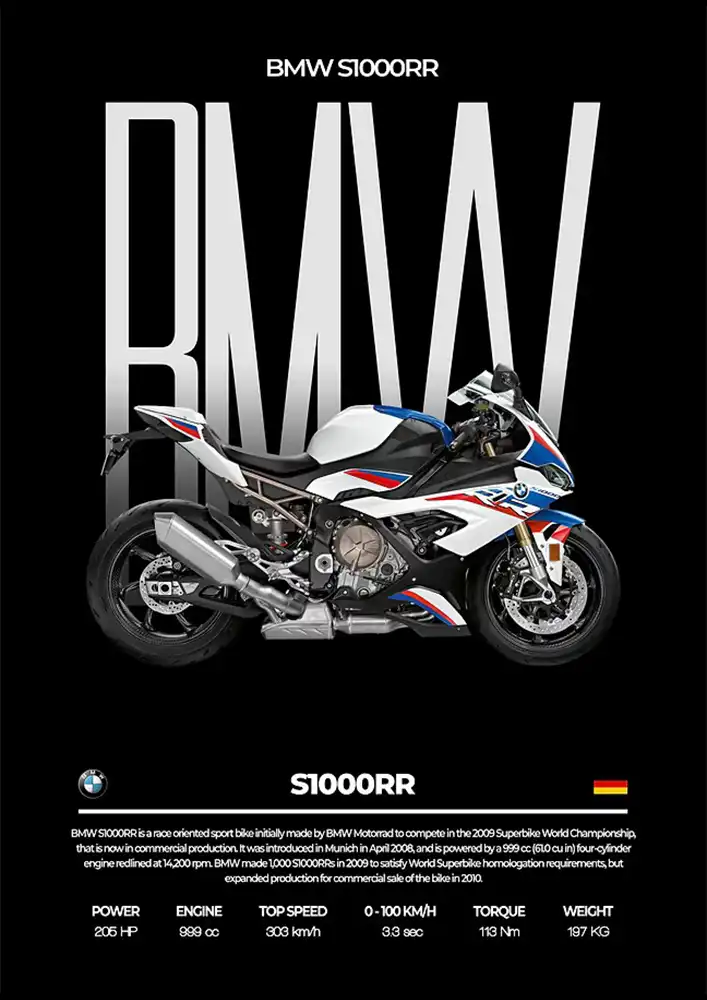 L2043-metalposter-01 متال پوستر موتور طرح BMW S1000RR کد L2043 - Image 1