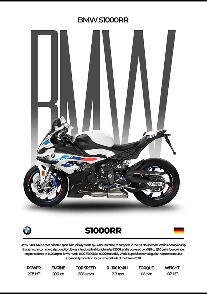 L2044-metalposter-01 متال پوستر موتور طرح BMW S1000RR کد L2044 - Image 1