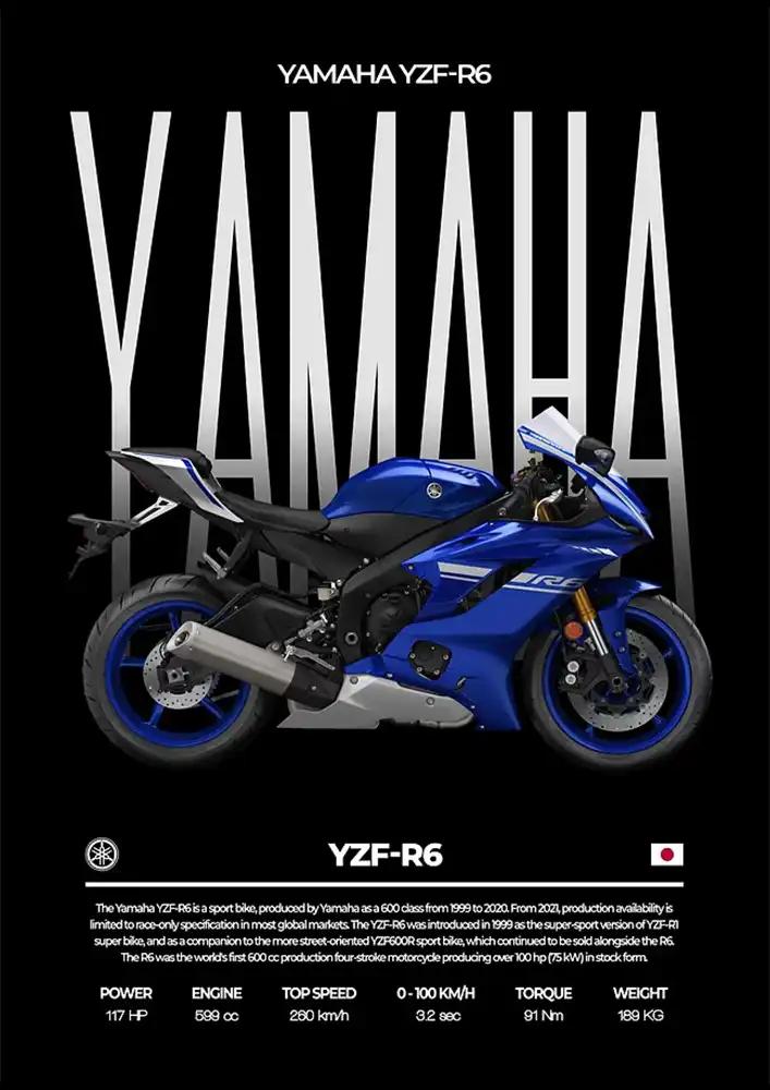 L2073-metalposter-01 متال پوستر موتور طرح YAMAHA YZF-R6 کد L2073 - Image 1