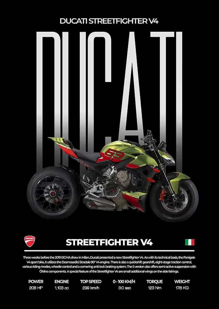 L2108-metalposter-01 متال پوستر موتور طرح Ducati Streetfighter V4 کد L2108 - Image 1