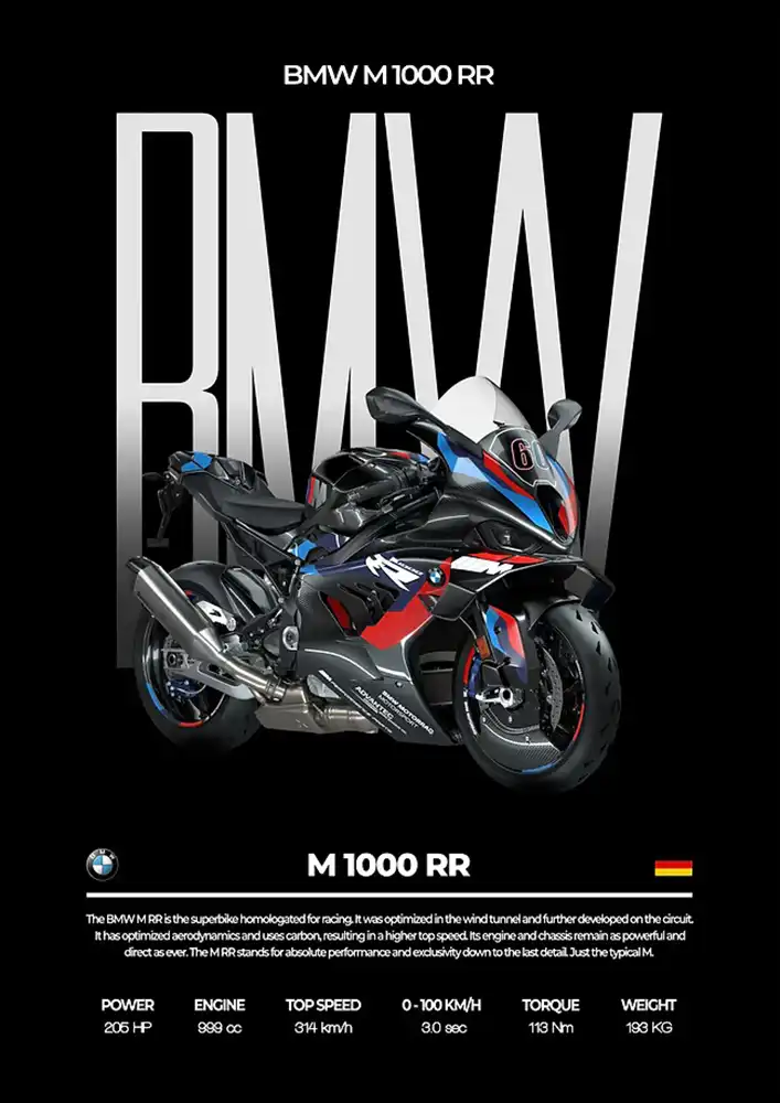 L2122-metalposter-01 متال پوستر موتور طرح BMW M1000RR کد L2122 - Image 1