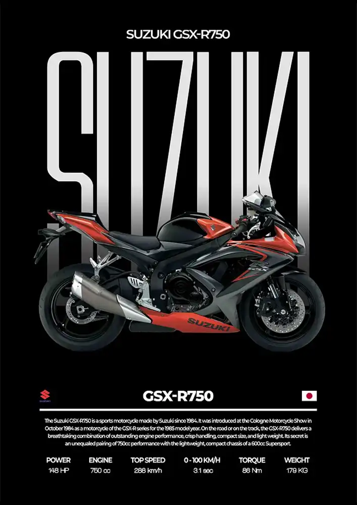 L2134-metalposter-01 متال پوستر موتور طرح Suzuki GSX-R750 کد L2134 - Image 1