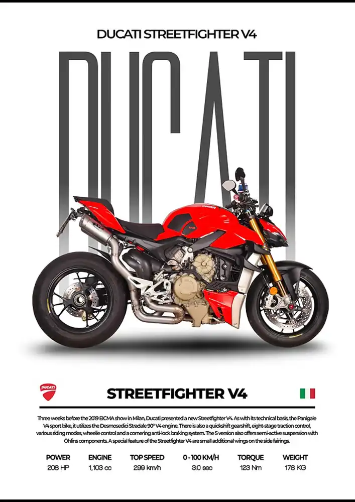 L2152-metalposter-01 متال پوستر موتور طرح Ducati Streetfighter V4 کد L2152 - Image 1