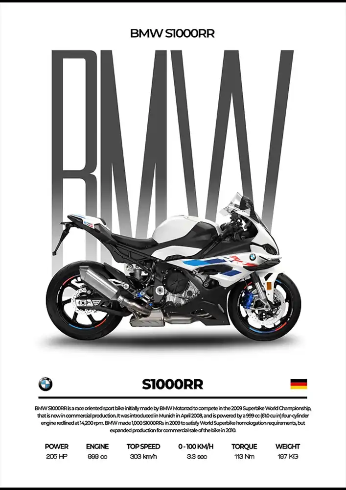 L2222-metalposter-01 متال پوستر موتور طرح BMW S1000RR کد L2222 - Image 1