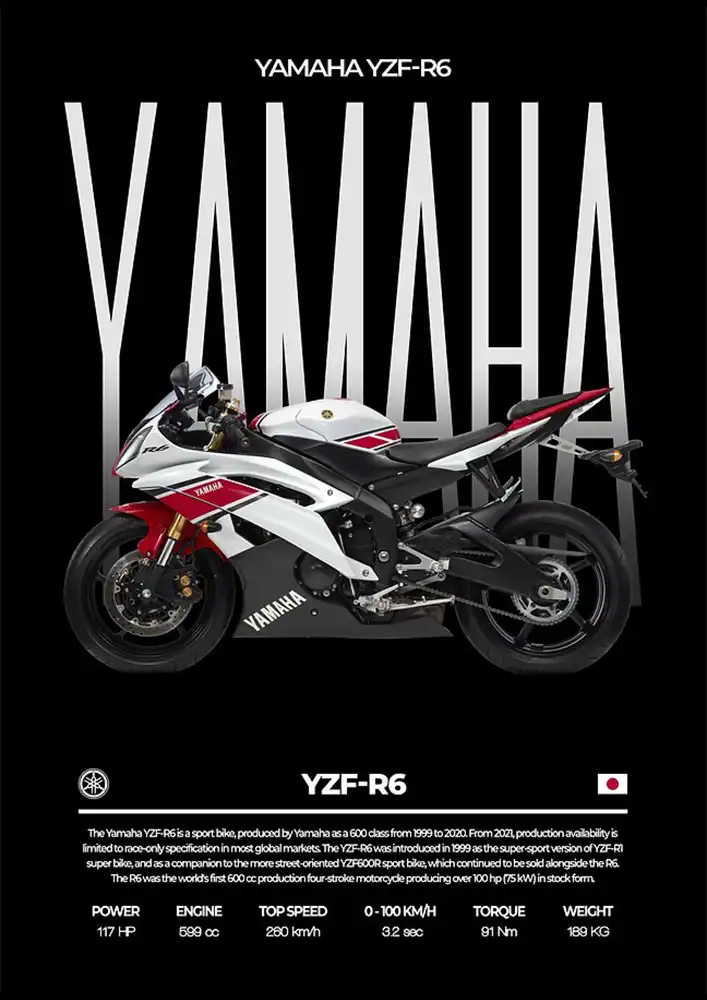 L2231-metalposter-01 متال پوستر موتور طرح YAMAHA YZF-R6 کد L2231 - Image 1