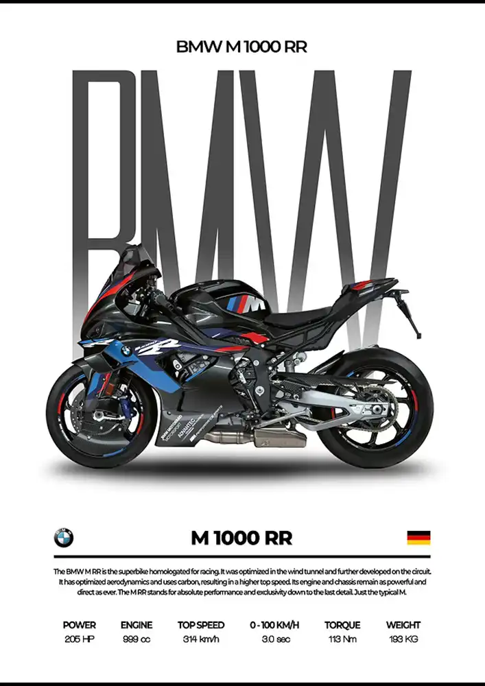 L2292-metalposter-01 متال پوستر موتور طرح BMW M1000RR کد L2292 - Image 1