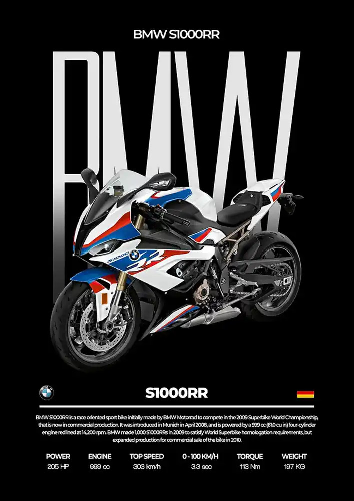 L2298-metalposter-01 متال پوستر موتور طرح BMW S1000RR کد L2298 - Image 1