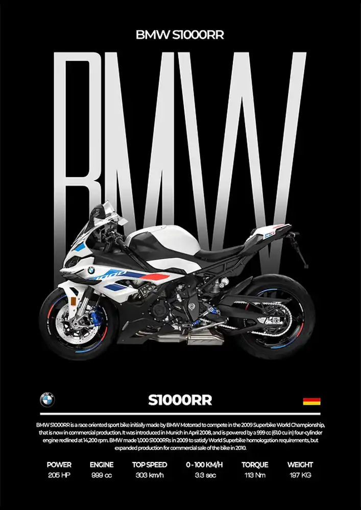 L2299-metalposter-01 متال پوستر موتور طرح BMW S1000RR کد L2299 - Image 1