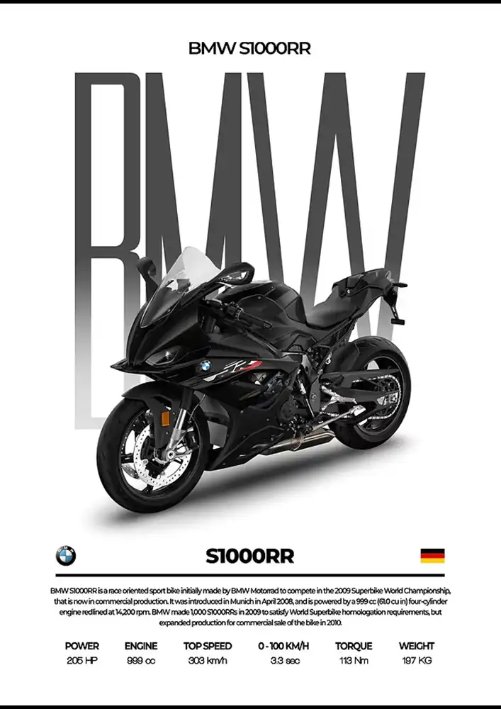 L2300-metalposter-01 متال پوستر موتور طرح BMW S1000RR کد L2300 - Image 1