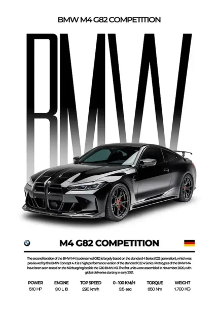 متال پوستر طرح ماشین BMW M4 G82 کد L2308