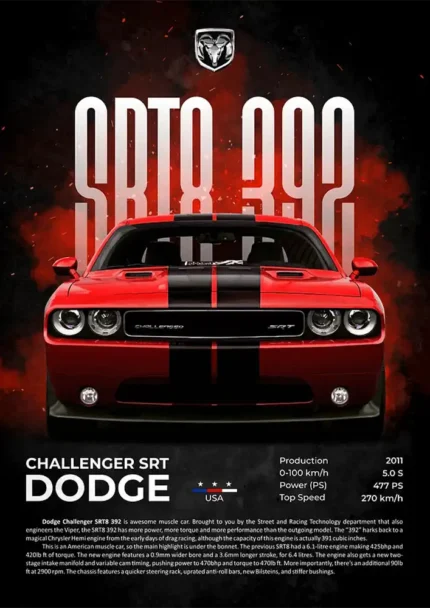 متال پوستر طرح ماشین Doge Challenger SRT کد L2314