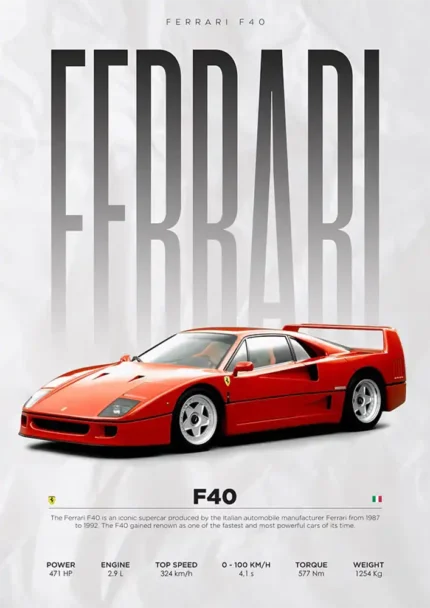 متال پوستر طرح ماشین Ferrari F40 کد L2331