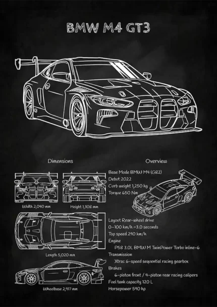 متال پوستر طرح ماشین BMW M4 GT3 کد L2340