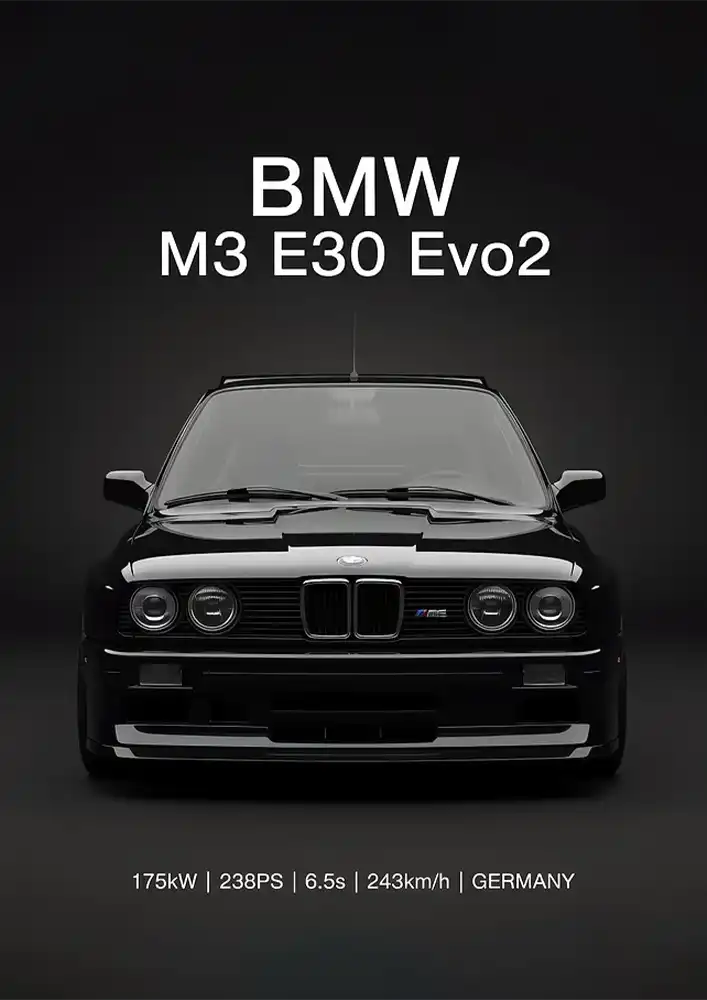 L2342-metalposter-01 متال پوستر طرح ماشین BMW E30 M3 کد L2342 - Image 1