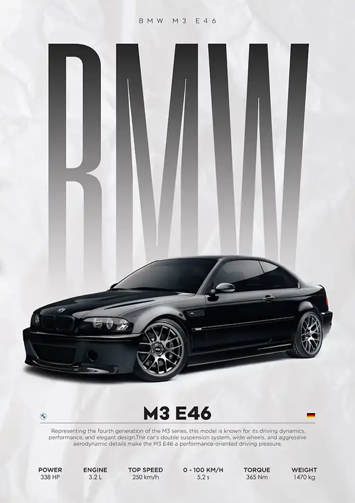 L2352-metalposter-01 متال پوستر طرح ماشین BMW E46 M3 کد L2352 - Image 1