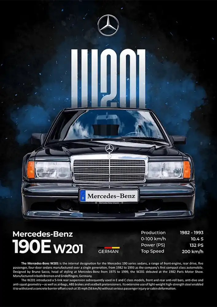 L2353-metalposter-01 متال پوستر طرح مرسدس بنز 190E کد L2353 - Image 1