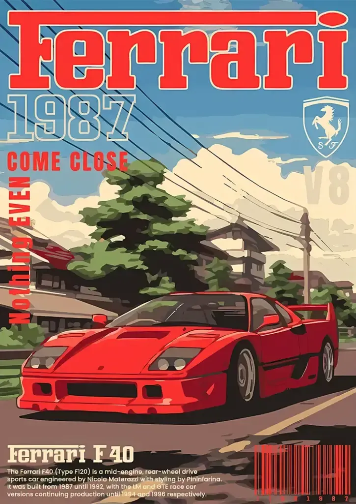 photo (3) متال پوستر موتور طرح ماشین ferrari f40 کد L2363 - Image 1